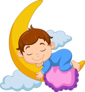 Cartoon baby boy sleeping on the moon vector