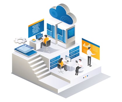 Team of workers in cloud server company vector