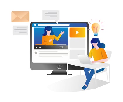 Female student is looking at video tutorial to study vector