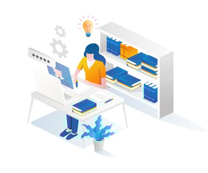 A student studying between books vector