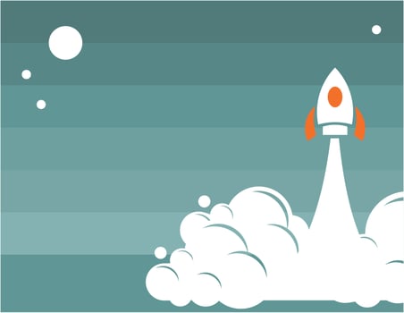 cartoon rocket flying into space vector
