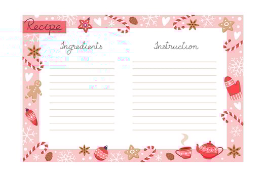 Christmas holiday baking recipe template with ingredients and instructions copy space vector