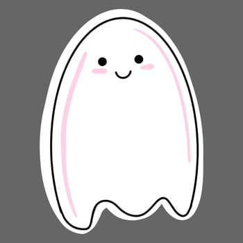 Vector Funny ghost with rosy cheeks. Cute Halloween sticker.
