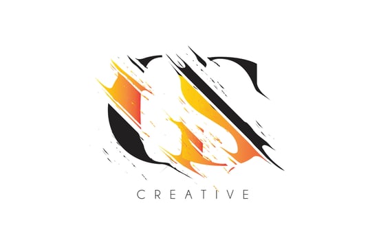 Black and Yellow GS Letter Logo with Vintage Grundge Drawing Design. Destroyed Cutted Letter Icon Vector. vector