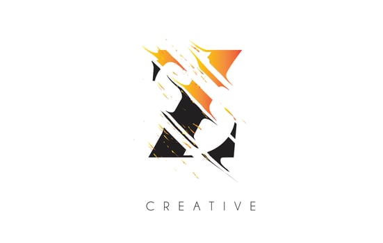 Black and Yellow Z Letter Logo with Vintage Grundge Drawing Design. Destroyed Cutted Letter Icon Vector. vector