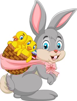 Easter Bunny carrying basket of baby chicks vector