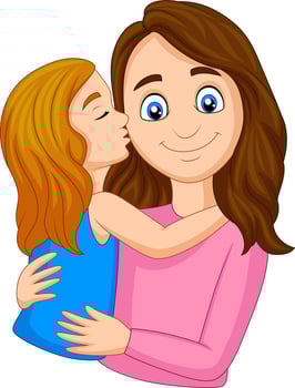 Cartoon girl kissing her mother's cheek vector
