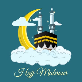 Hajj Mabrour Poster Design with Kaaba Building and Beautiful Clouds vector
