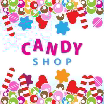 Candy Shop banner with sweets vector illustration. Background design template.  Suitable for social media post or print media promotion