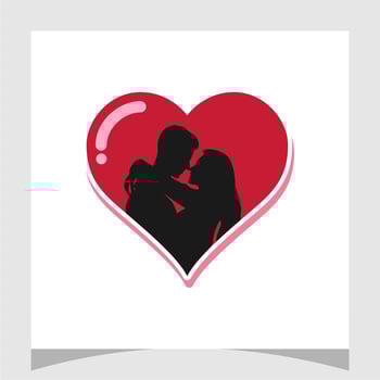 Love Heart Valentine Logo With Couple Silhouette Design Inspiration vector