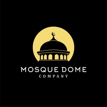 Mosque Dome With Moon And Stars Silhouette Logo Design vector