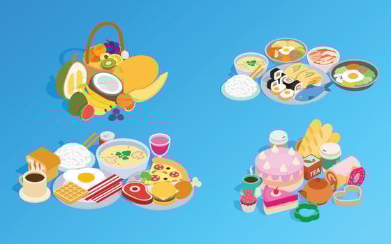 Meal clip art set, isometric style vector