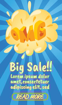 Big sale concept banner, comics isometric style vector