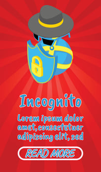 Incognito concept banner, comics isometric style vector