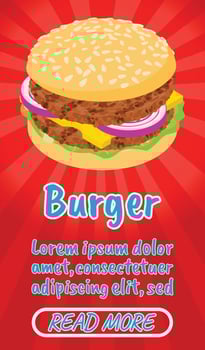 Burger concept banner, comics isometric style vector
