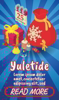 Yuletide concept banner, comics isometric style vector