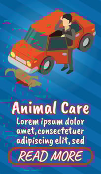 Animal care concept banner, comics isometric style vector