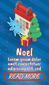 Noel concept banner, comics isometric style vector