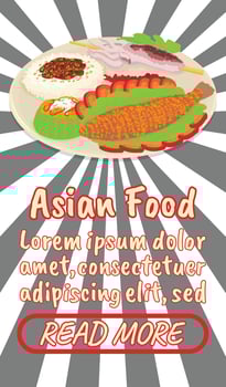 Asian food concept banner, comics isometric style vector