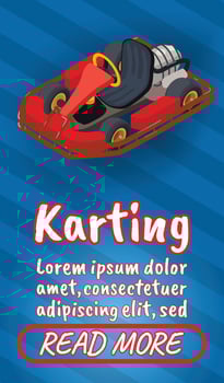 Karting concept banner, comics isometric style vector