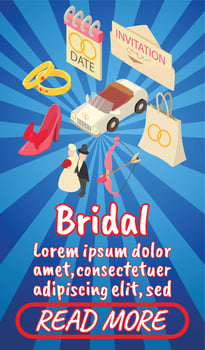 Bridal concept banner, comics isometric style vector