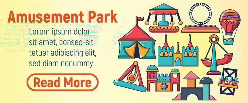 Amusement park concept banner, cartoon style vector