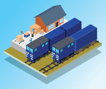 Mail train concept banner, isometric style vector