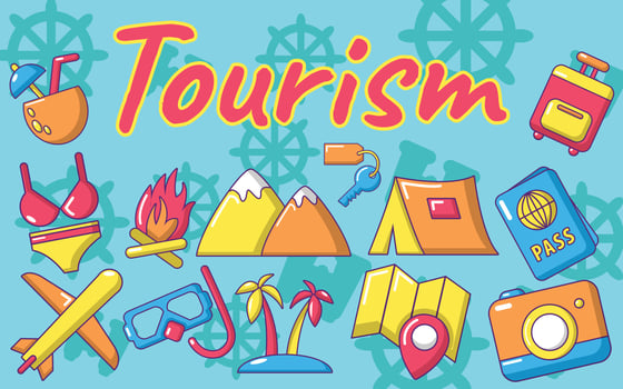 Tourism concept banner, cartoon style vector