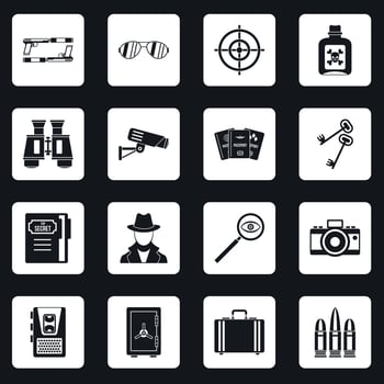 Spy tools icons set squares vector