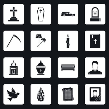 Funeral icons set squares vector