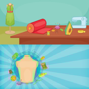 Tailor banner set horizontal, cartoon style vector