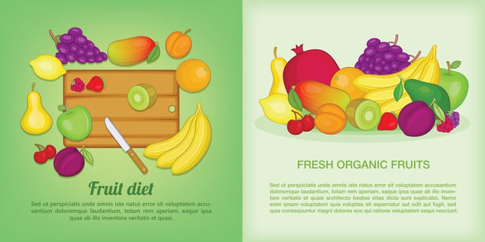 Fruits banner set, cartoon style vector