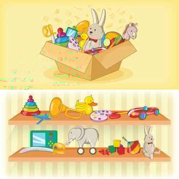 Baby toys banner set horizontal, cartoon style vector