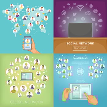 Social network banner set, cartoon style vector