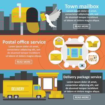 Postal service banner horizontal set, flat style vector