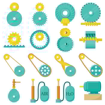 Moving mechanisms icons set, cartoon style vector