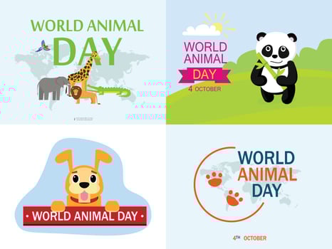 World animal day banner set, flat style vector