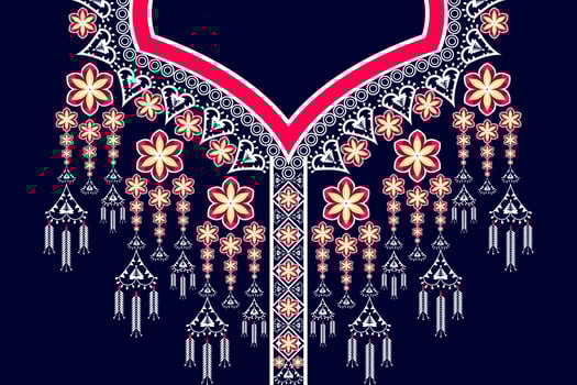 Geometric oriental pattern ethnic traditional flower necklace embroidery designs for women fashion backgrounds, wallpapers, clothes and wraps. vector