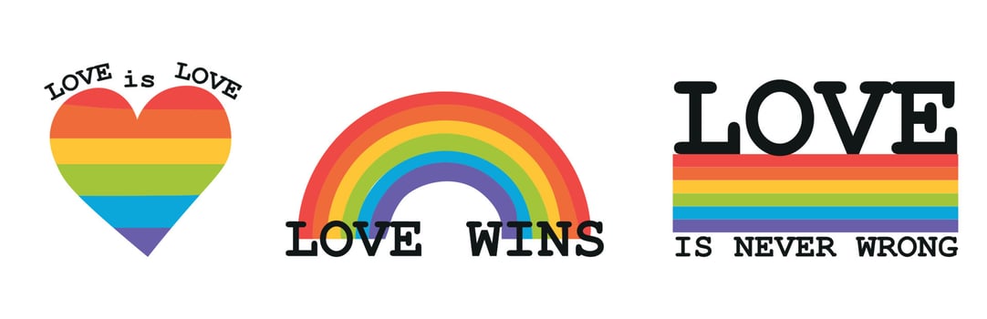 LGBT flag rainbow with lettering. Love is never wrong. LGBT Pride Month in June. Poster, card, banner. Vector stock illustration isolated on white background.