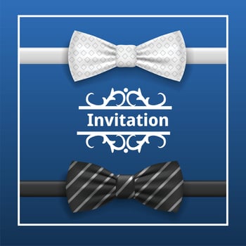 Bowtie invitation concept background, realistic style vector