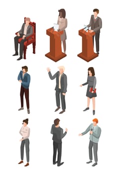 Political conference icon set, isometric style vector