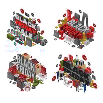 Black friday banner set, isometric style vector