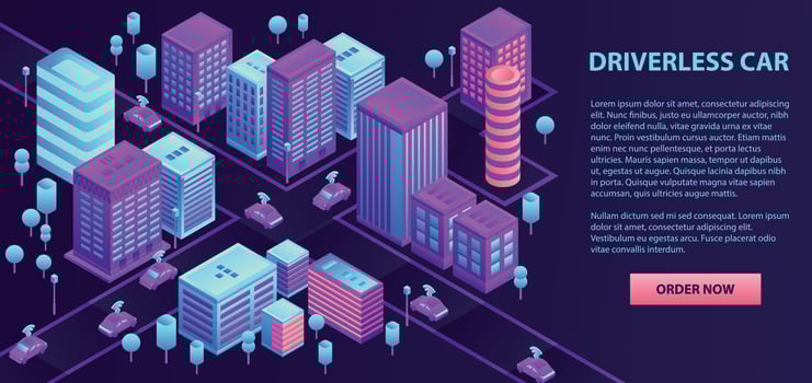 City driverless car banner, isometric style vector