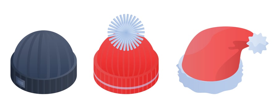 Winter headwear icon set, isometric style vector