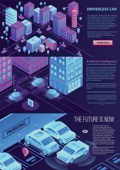 Driverless car banner set, isometric style vector