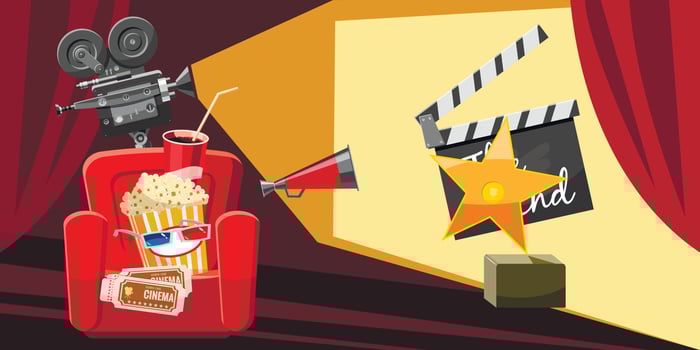 Cinema movie award icons set, cartoon style vector