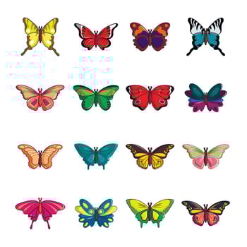 Butterfly collection icons set, cartoon style vector