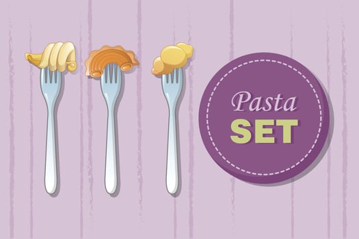 Italian pasta on fork concept background, cartoon style vector