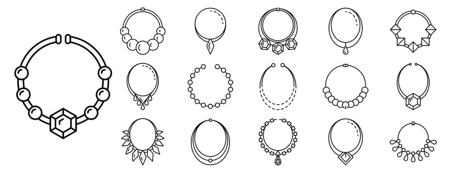 Necklace jewelry icon set, outline style vector
