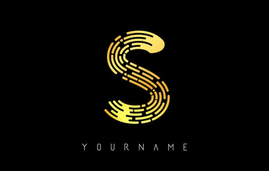 Golden S letter logo concept. Creative minimal monochrome monogram with lines and finger print pattern. vector